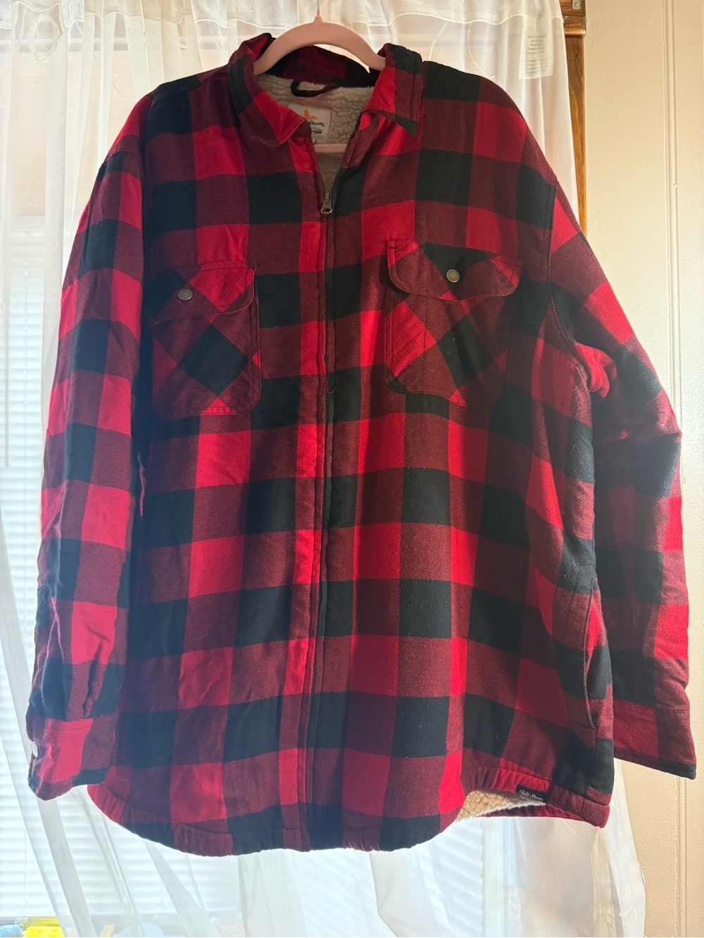 Field & Stream Red and Black Plaid Sherpa-Lined Jacket